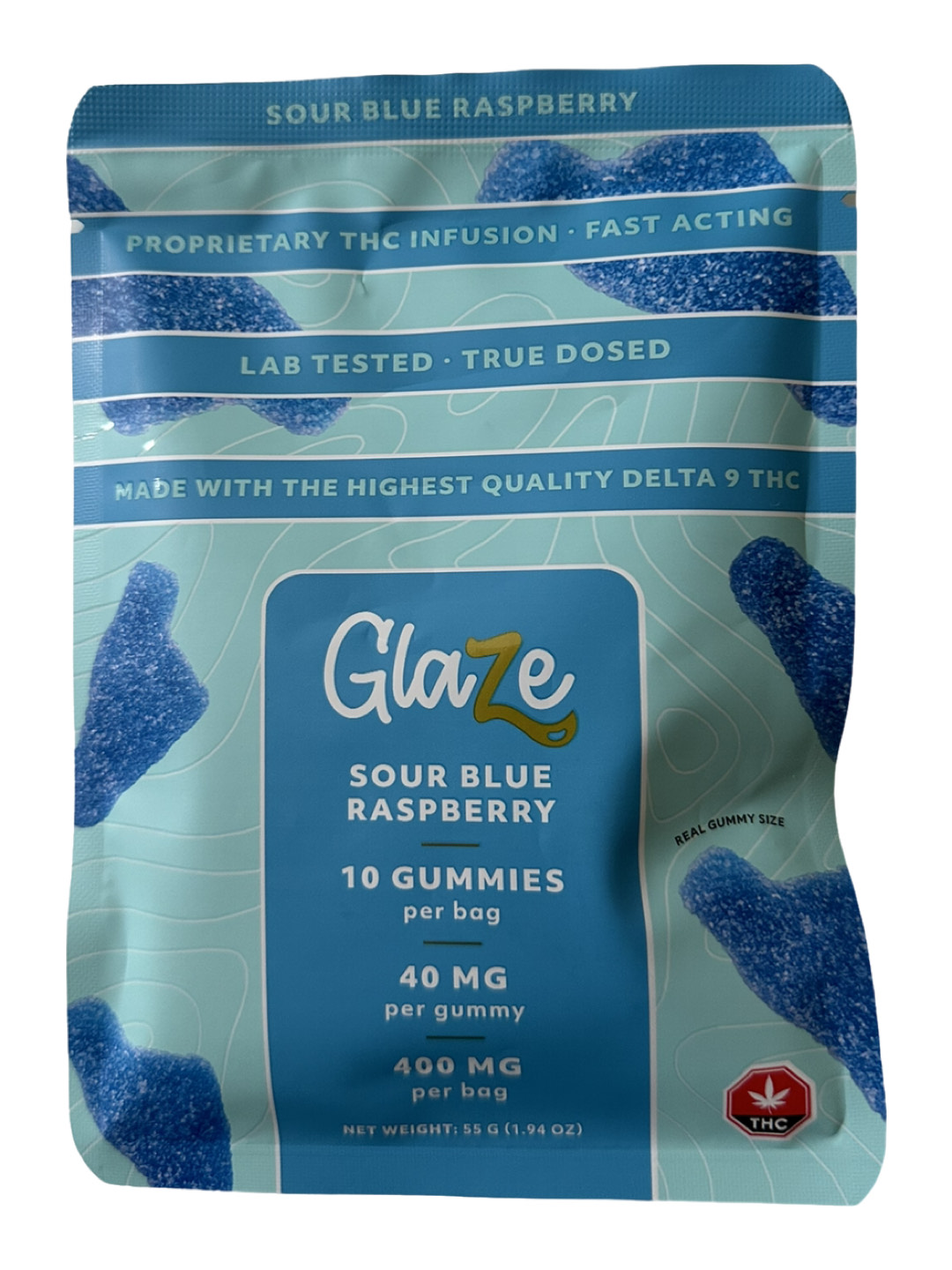 Glaze THC Sour Gummy Edibles – 5 Fruit Flavors 40mg/piece (10-Pack Gummy) - Image 2
