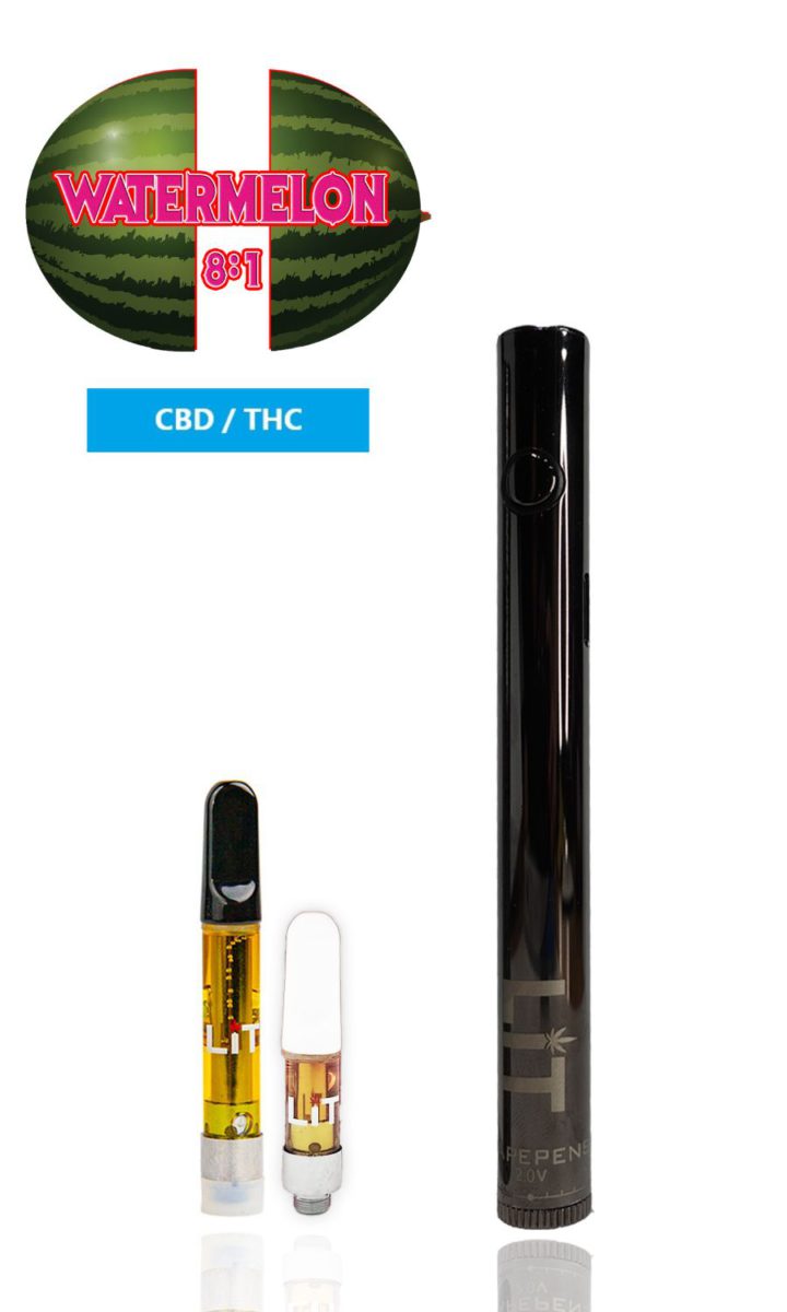 CBD Watermelon (8:1 CBD to THC) Vape Pen Kit or Refill Cartridge (Sativa) 1000gms Reusable Kit (battery + cart + charger)